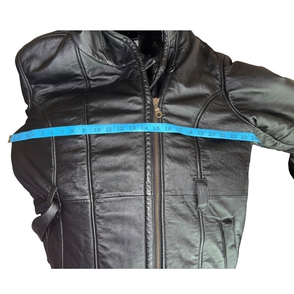 Y2K Wilsons Leather Faux Fur Lined Hooded Belted Coat Hollywood Glam Mob Wife - Picture 12 of 15